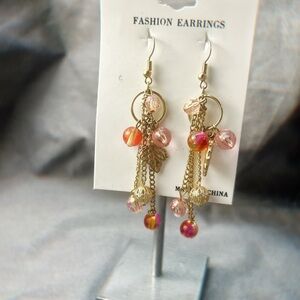 Gold and Pink Fashion Earrings
